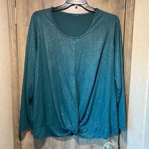 (No Label) Women’s Shiny Teal Long Sleeve Blouse